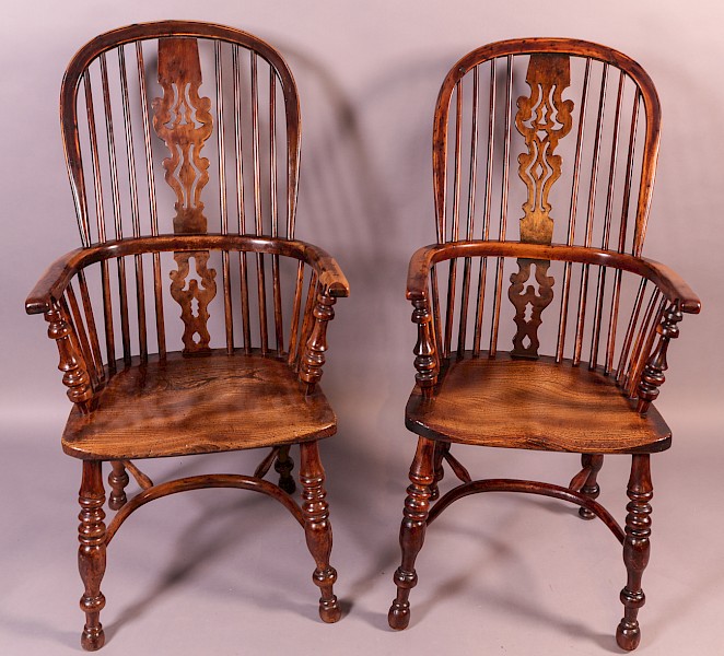 A Pair of Gabbitass Yew Wood High Windsor Chairs