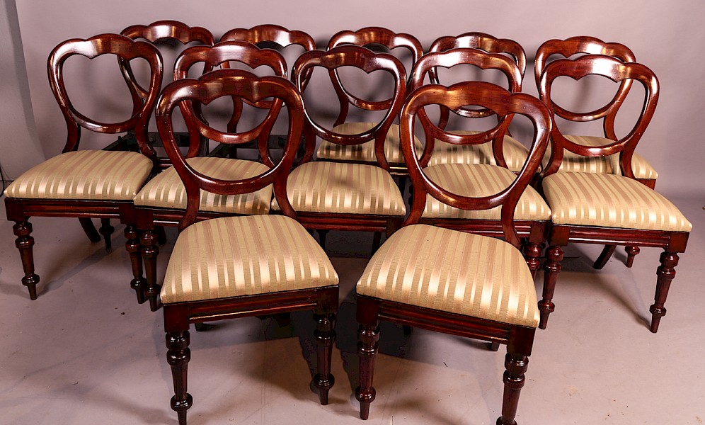 A Set of 10 Victorian Mahogany Balloon Back Dining Chairs