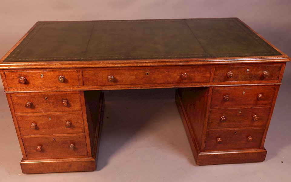 An Oak 9 Drawer Pedestal Desk Victorian