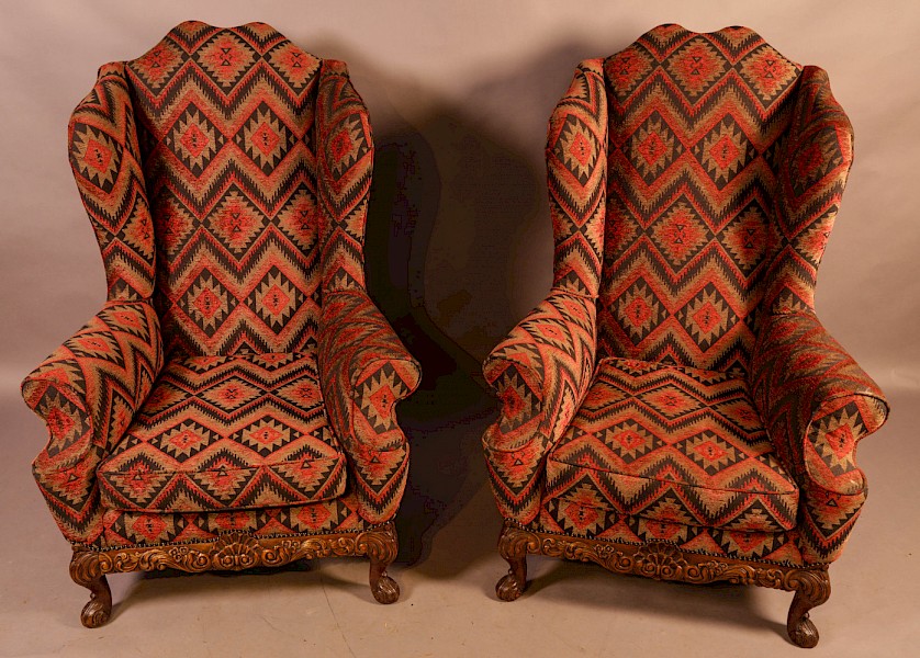 A Very Good Pair of  Wing Armchairs in the style of George II