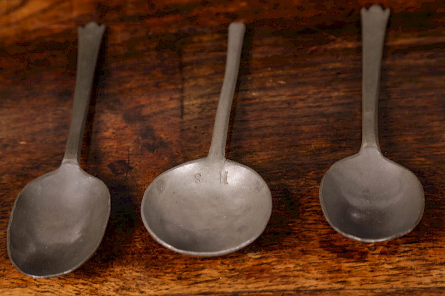 Three pewter Spoons