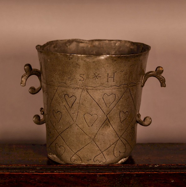 18th century pewter two handled cup