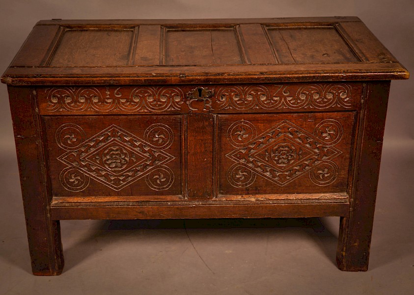 A 17TH century Oak Coffer Dated 1676 initials CB