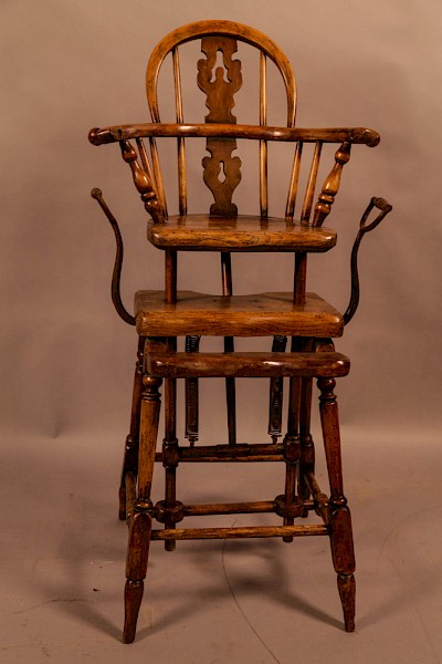 A Rare Victorian Childs Exercise Chair Yew Wood