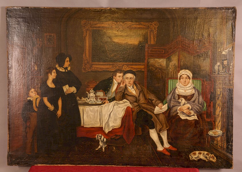A Large Naive Oil on Canvas interior scene