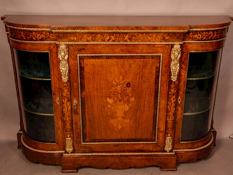 A Good Victorian Burr Walnut Credenza Inlaid