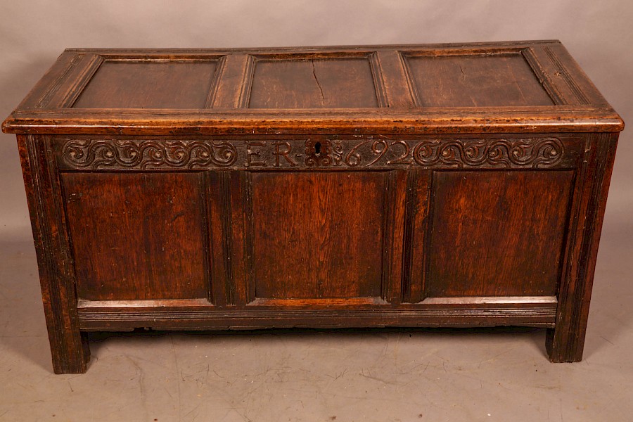 A 17th c Oak Coffer ER 1692
