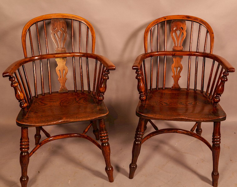 A Pair of Yew Wood LOw Back Windsor Chairs Rockley