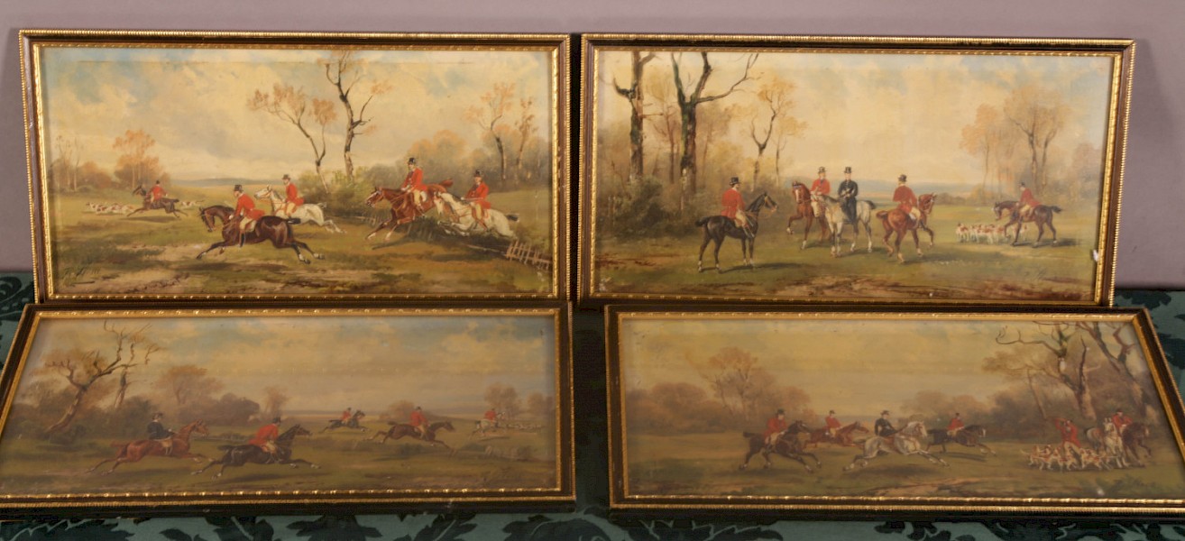 A Set of 4 Oil Paintings by Rudolph Stone 1848 1914 Hunting Scene