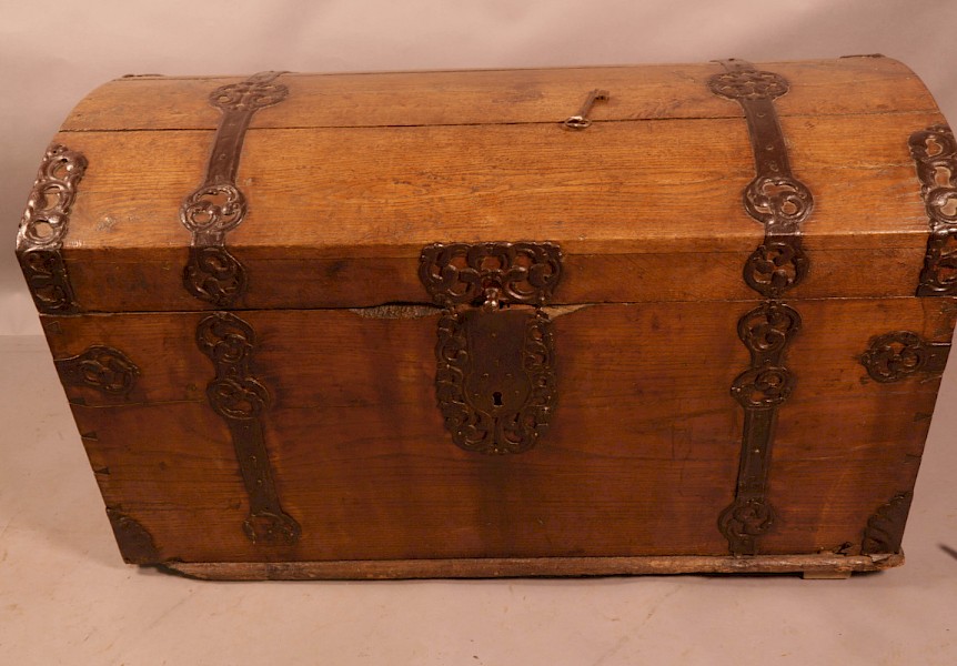 An 18th century Metal bound Trunk in Oak