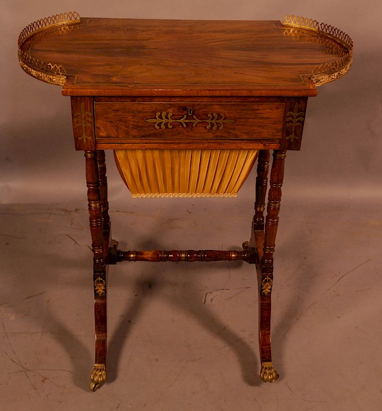 A Stunning Regency Rosewood Sewing Table brass Inlay