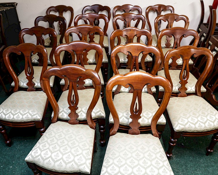 A Rare Set of 18 Victorian Spear Point Dining Chairs