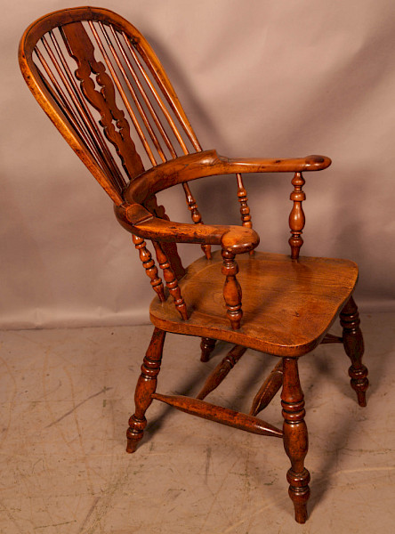 A yew Wood Broad Arm Windsor chair Allsop Worksop