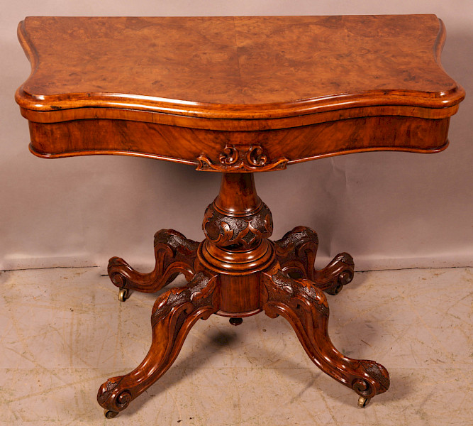 A Good Victorian Burr Walnut Games Table