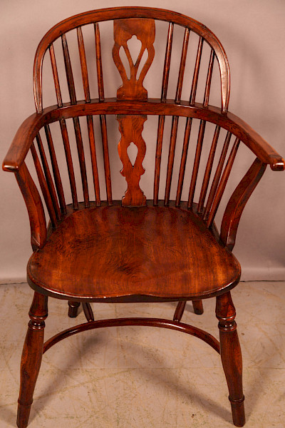 A Yew Wood Low Back Windsor Chair