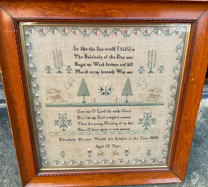 Needle work sampler Elizabeth Norman 1808 aged 12years