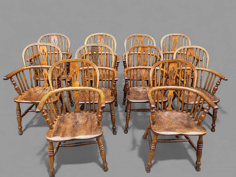 A set of 10 Ash and Elm Windsor Chairs