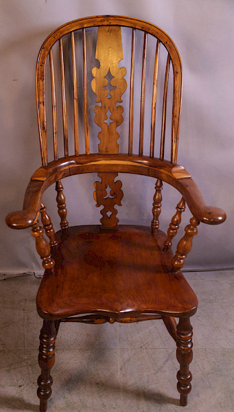 A Yew Wood High Back Pad arm Windsor Worksop
